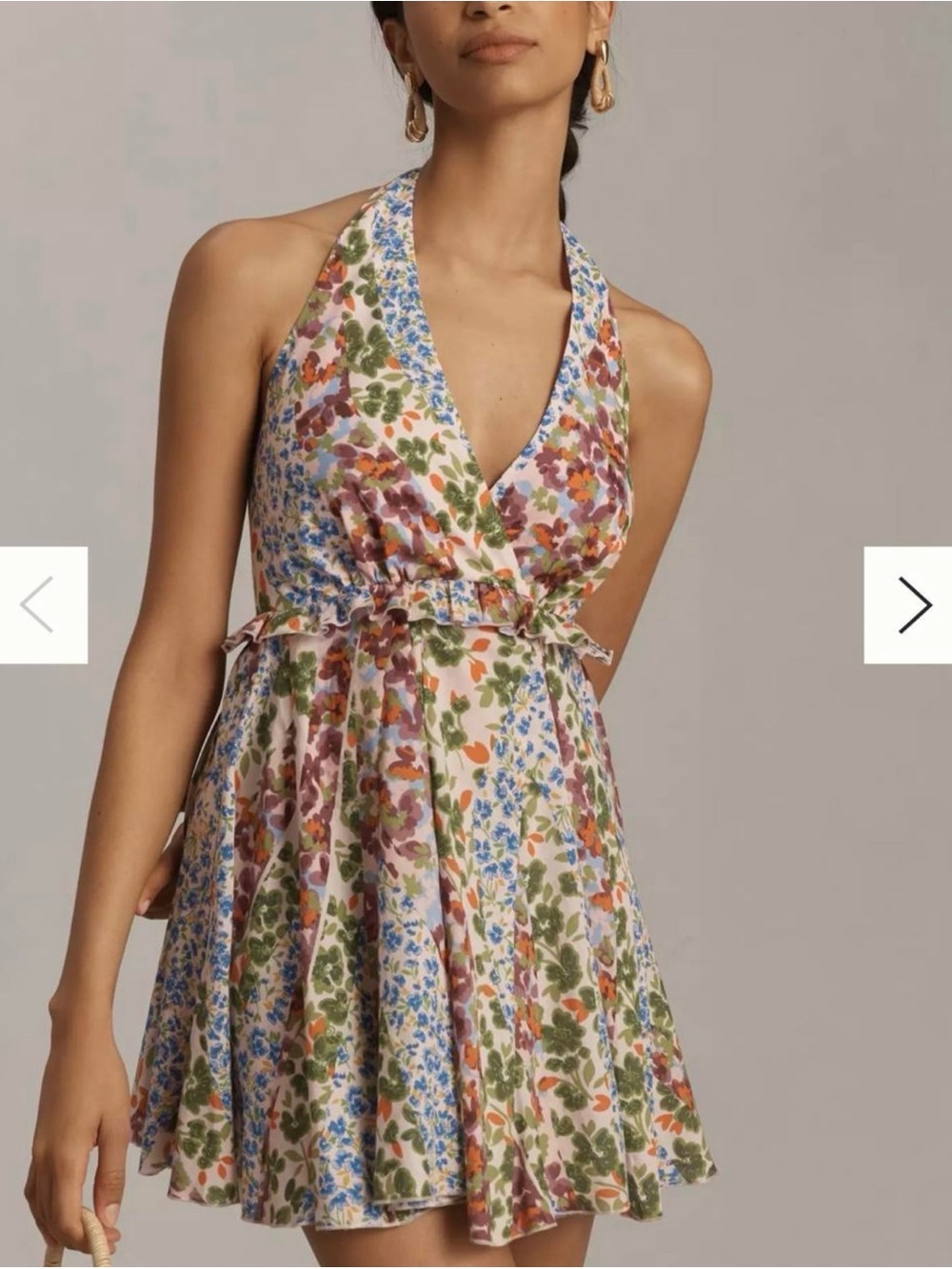 NWT Anthropologie floral halter mini dress in size XL. 100% cotton